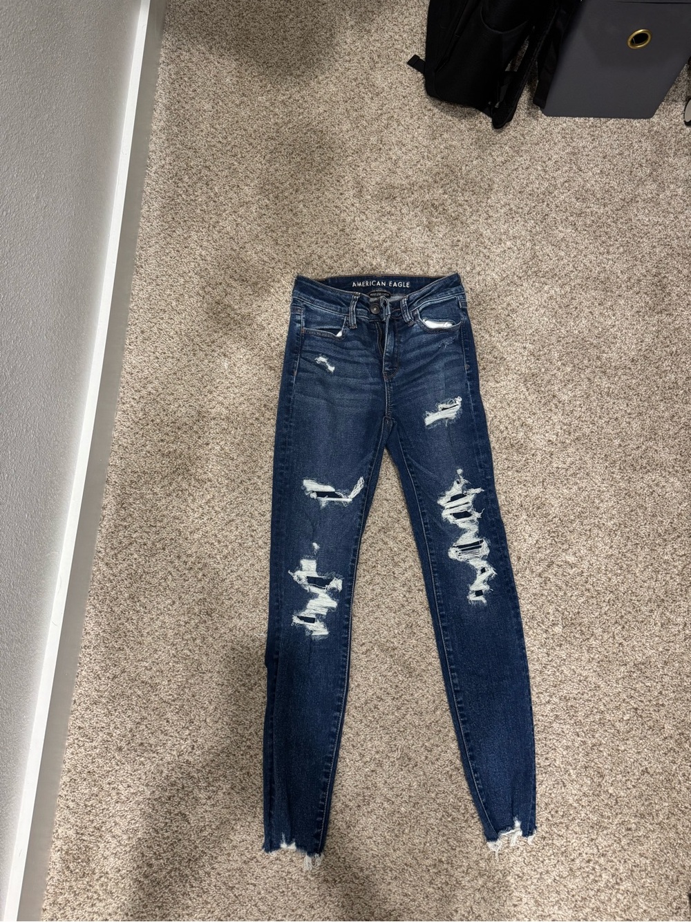 American Eagle Outfitters Dark Blue Distressed Skinny Jeans